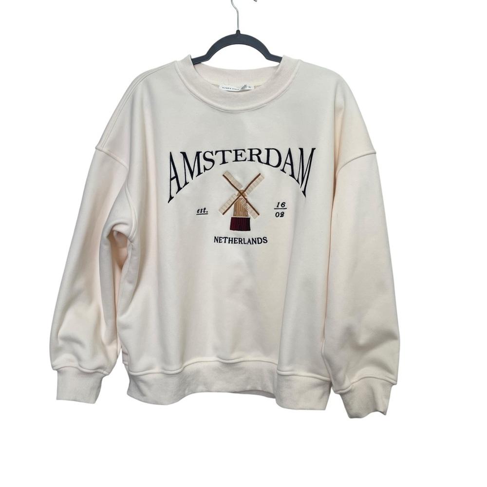 Altar’d State Amsterdam Netherlands Graphic Sweatshirt Cream Crewneck Size L